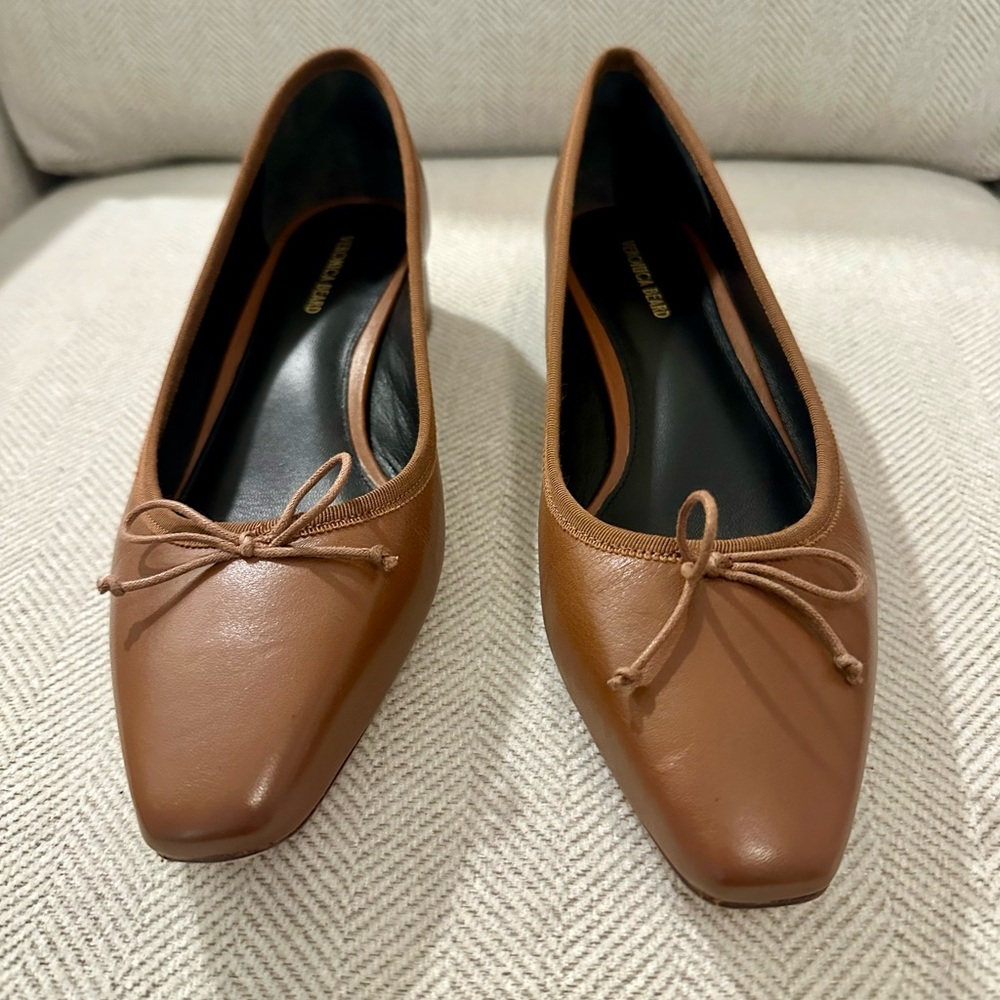 Veronica Beard Brown Square-Toe Leather Ballet Square Heel Low Pumps NWT - Picture 3 of 6